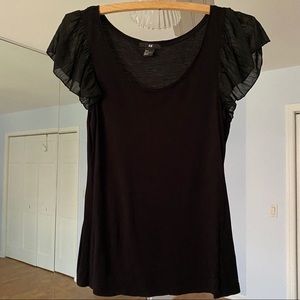 H&M Black Short Flutter Sleeve Blouse